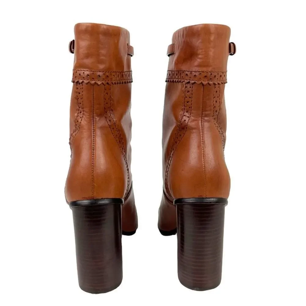 TORY BURCH Womens Size 8 Huxley Brown Leather Ankle Boots Tassel Zipper Shoes